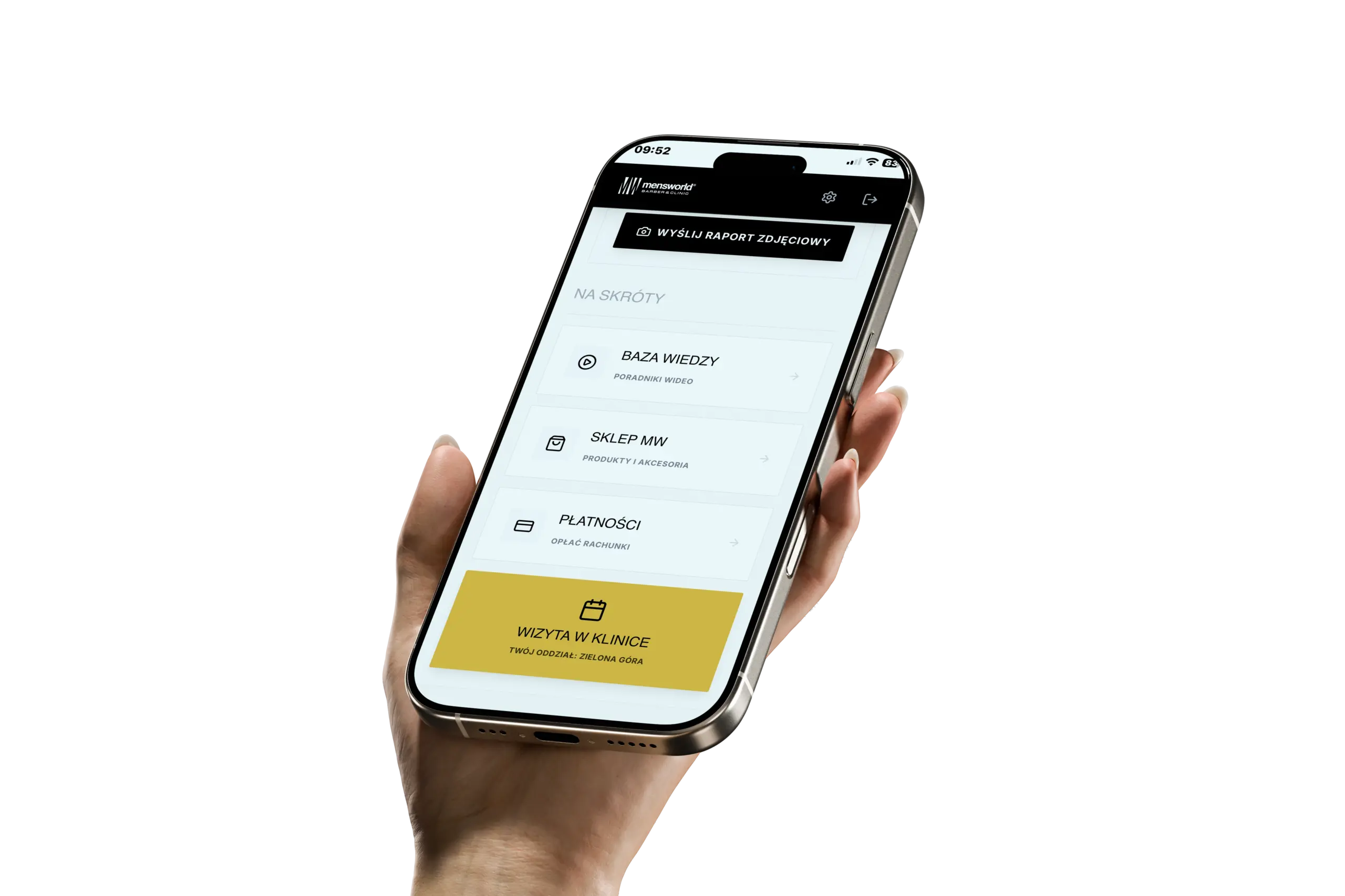 Aplikacja Men's World - Podgląd na telefonie